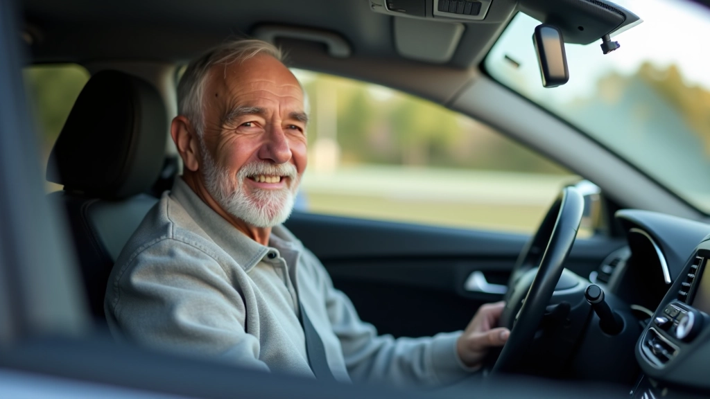 Vyresnio amžiaus vairuotojas prie automobilio